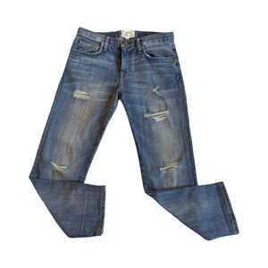 Current/Elliott Blue Distressed Relaxed Cropped Jeans 24